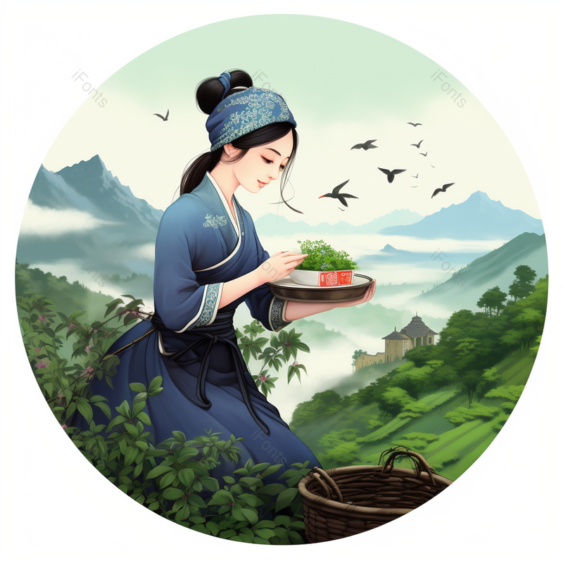 采茶女,插画/手绘图,插画/手绘图库,插画/手绘图下载,插画/手绘